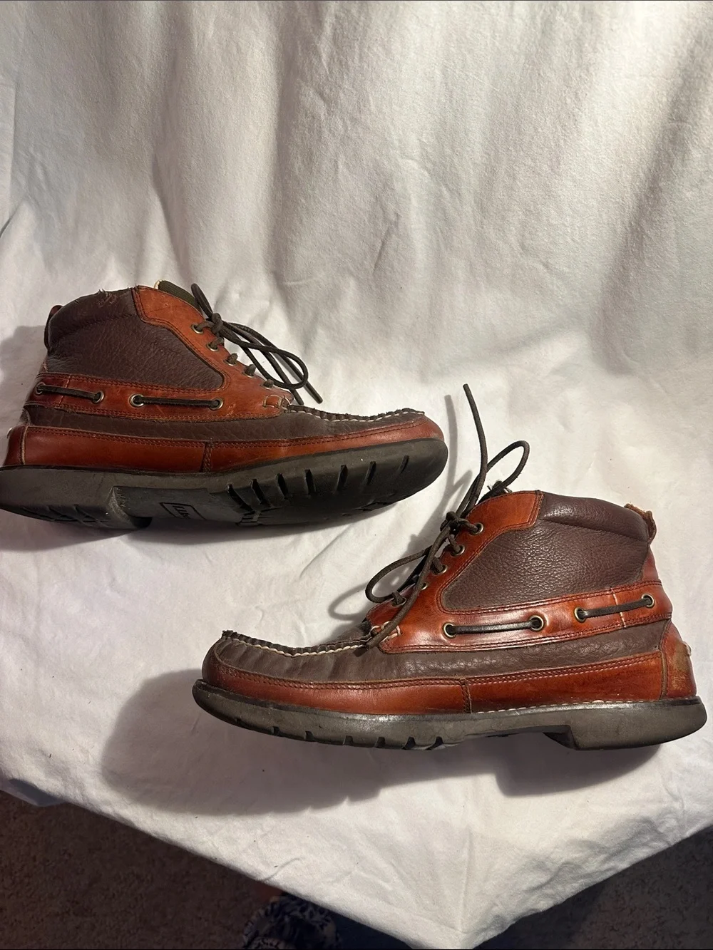 L.L. Bean “ Allagash” Handsewn Men's Two-Tone Brown Leather Lace-Up Boots